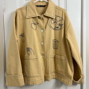 Zara embroidered chore jacket with fork, spoon, food
